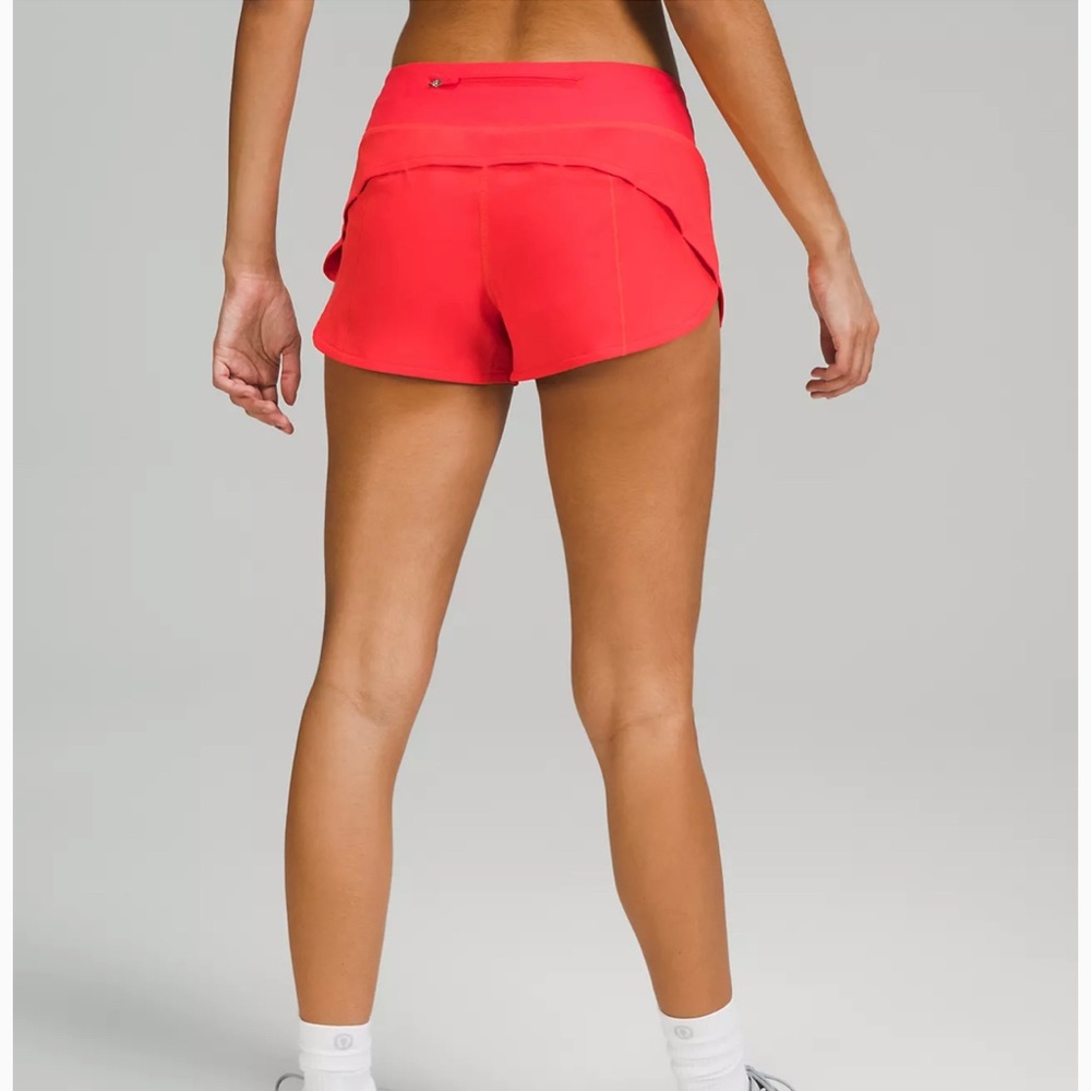 Lulu lemon Low-Rise Lined Short 2.5"; carnation red